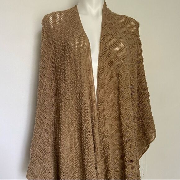 COPY - Textured Neutral Blanket Poncho Fringe Wrap Scarf - Picture 10 of 11